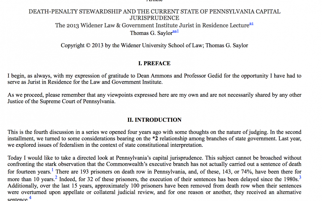 DEATH-PENALTY STEWARDSHIP AND THE CURRENT STATE OF PENNSYLVANIA CAPITAL JURISPRUDENCE